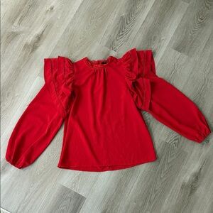 Red Ruffle Sleeve Blouse